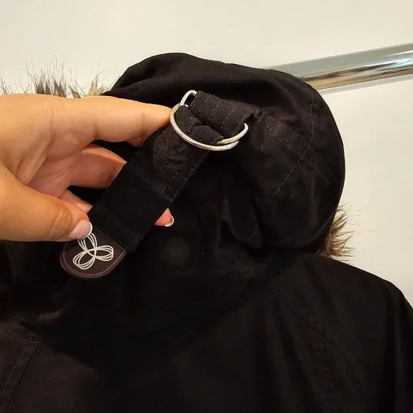 Aritzia TNA Black Faux-Fur trim Hooded Mid-Length Parka size S - Picture 14 of 16